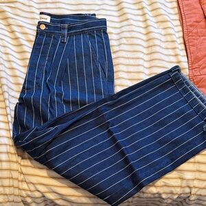 Blue Pinstripe High-Waist Trousers